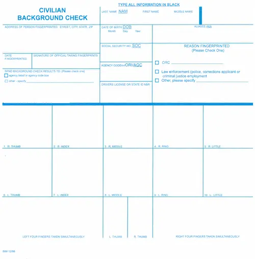 Ohio Fingerprint Card Sample from Irving TX Mobile Service