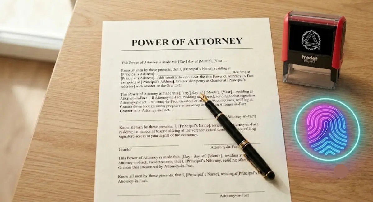 Mobile notary preparing to notarize a power of attorney document in the DFW area
